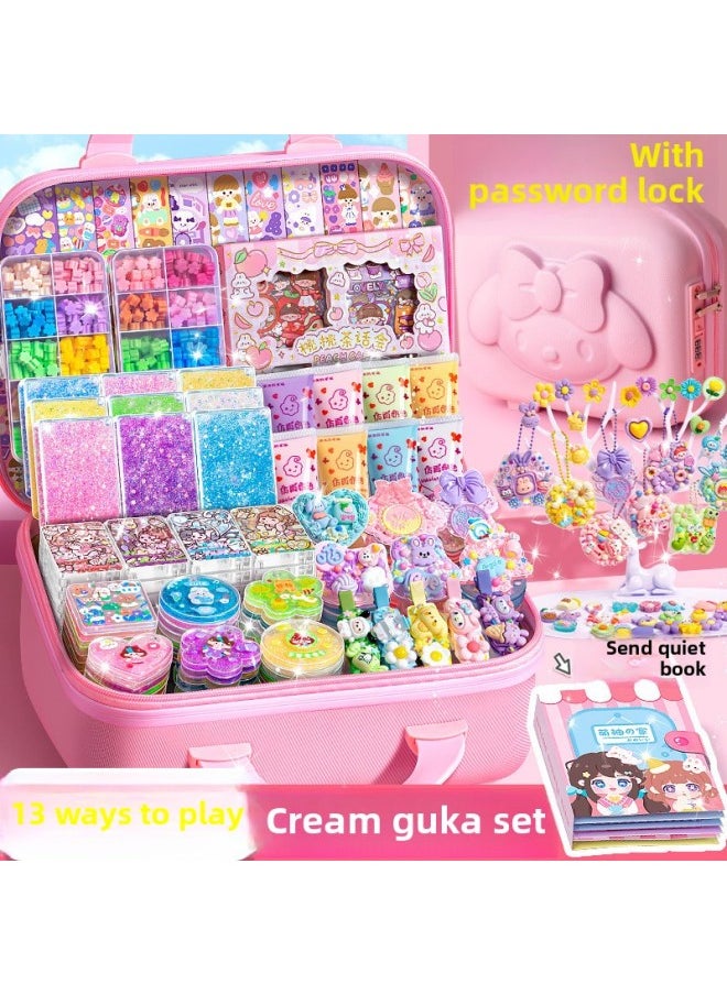 Generic - [cream Glue Goo Card Quicksand Brick Suit] Deluxe Girl Children Stickers Goo Card Toy Three-layer Storage Box-Specifications:Upgraded 50g Large Cream Glue [more Playable For Children-Color:1798 Pieces [free Box Of Kuromi Guka + A Bucket Of Ice Cream - Image 1