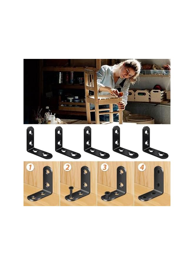 PROMASS 30PCS 40mm Bracket Corner Brace, Stainless Steel Corner Bracket, L Bracket, Corner Bracket, Black Small Angle Brackets, Metal Iron Braces Brackets for Wood, with 120Pcs Screws  - Image 4