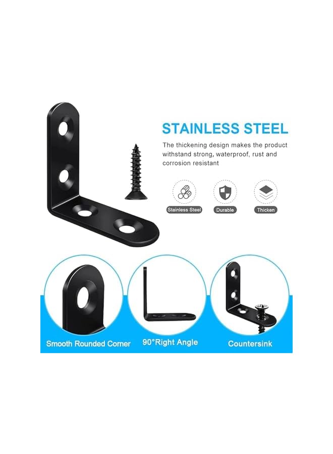 PROMASS 30PCS 40mm Bracket Corner Brace, Stainless Steel Corner Bracket, L Bracket, Corner Bracket, Black Small Angle Brackets, Metal Iron Braces Brackets for Wood, with 120Pcs Screws  - Image 2