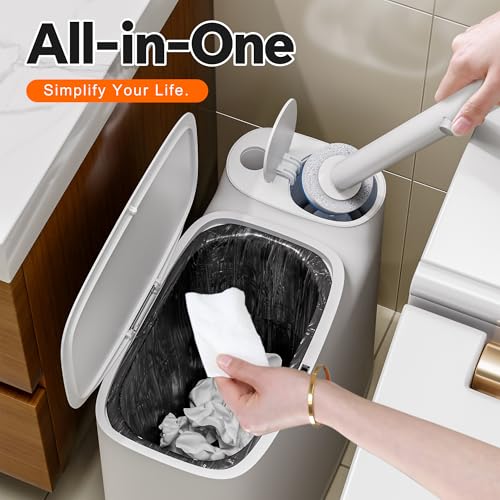 POPMOP White Plastic Mini Trash Can, Toilet Cleaner Stick, Toilet Brush Holder, 36 Refills, 2-Gallon Trash Can with Pop-Out Lid, Suitable for Bathrooms and Small Toilets. - Image 2