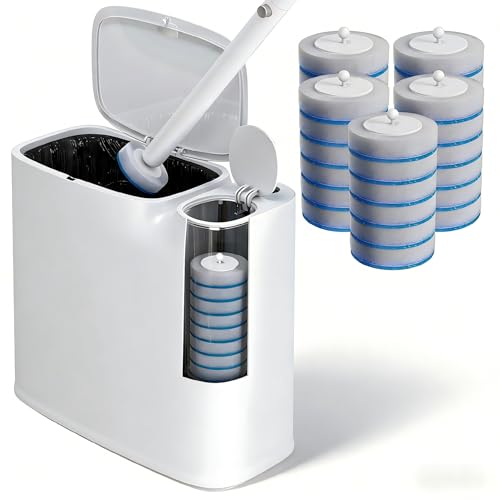 POPMOP White Plastic Mini Trash Can, Toilet Cleaner Stick, Toilet Brush Holder, 36 Refills, 2-Gallon Trash Can with Pop-Out Lid, Suitable for Bathrooms and Small Toilets. - Image 1
