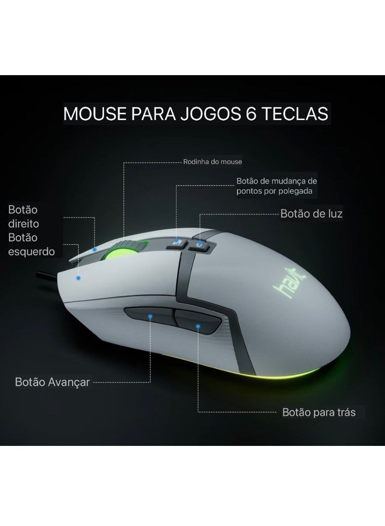 MS885 RGB Gaming Mouse - Wired USB - 6 Buttons - 6400 DPI - 7 Color Backlight - Ergonomic Design-WHITE  - Image 5