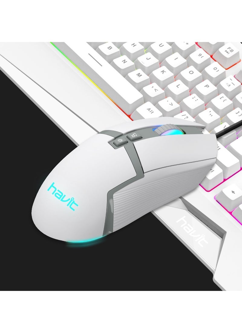 MS885 RGB Gaming Mouse - Wired USB - 6 Buttons - 6400 DPI - 7 Color Backlight - Ergonomic Design-WHITE  - Image 2