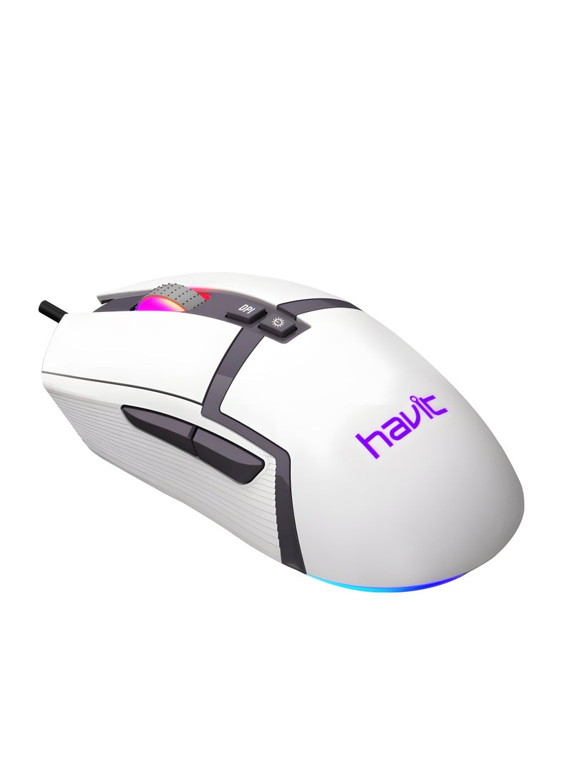 MS885 RGB Gaming Mouse - Wired USB - 6 Buttons - 6400 DPI - 7 Color Backlight - Ergonomic Design-WHITE  - Image 1