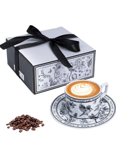 Ceramic Coffee Cup and Saucer Set - Vintage Floral Design, Perfect for Espresso, Tea, or Coffee Lovers - Gift Boxed for Home, Office, or Special Occasions