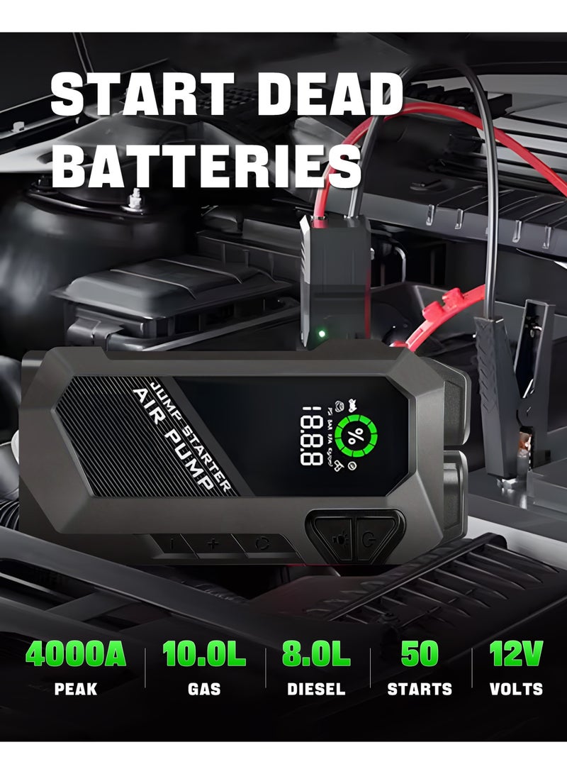 Generic Car Jump Starter, 4000A Battery Jump Starter with Air Compressor, for Up to 10.0L Gas and 8.0L Diesel Engines, 12V Lithium Portable Jump Box Car Battery Jumper Start with LED Light & Quick-Charge  - Image 2