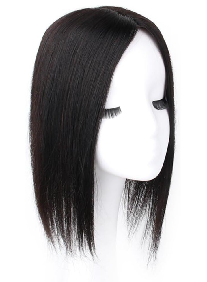 إستيل أغطية علوية من الشعر البشري الحريري، مشبك شعر طبيعي في قطع رقعة الشعر، لتغطية الشعر الأبيض، وفقدان الشعر (طول الشعر 30 سم، غطاء أسود طبيعي 12 × 13) - Image 2