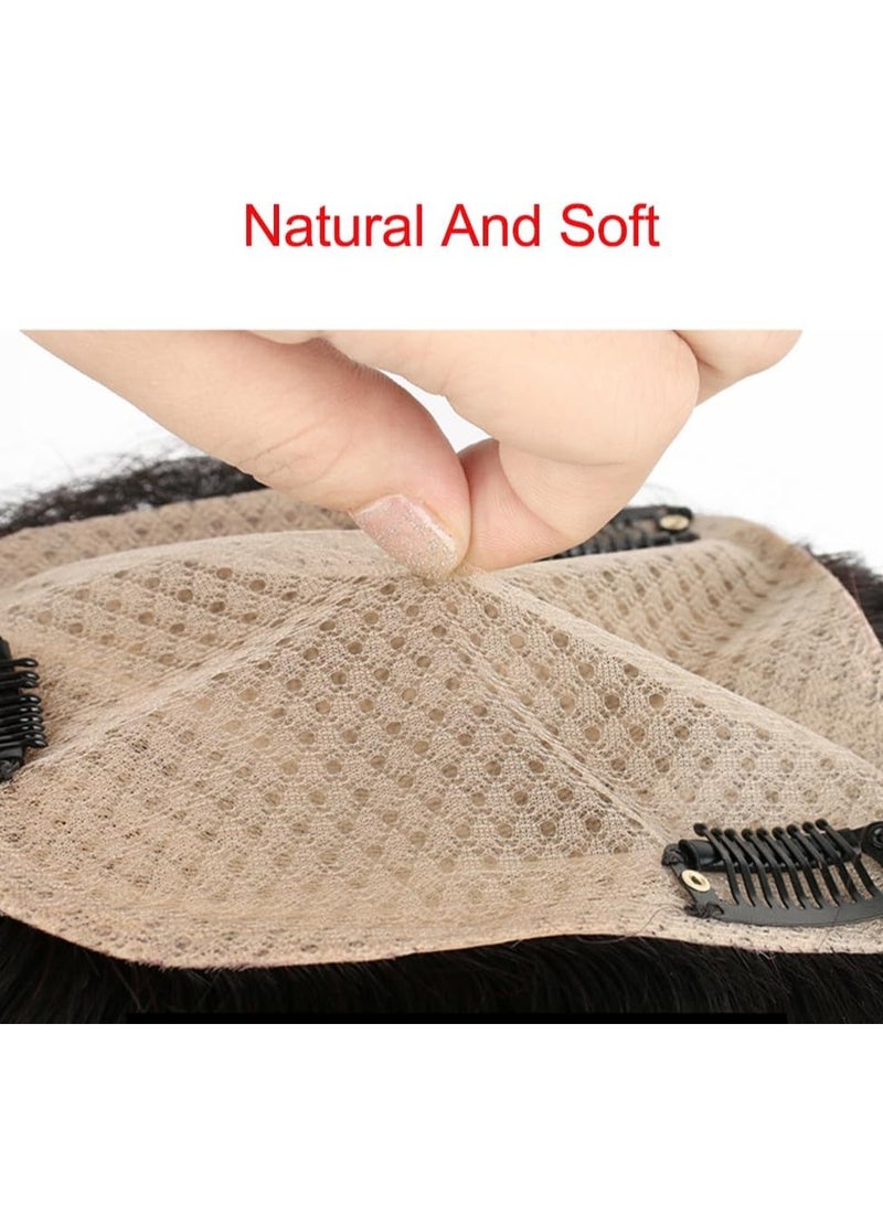 إستيل أغطية علوية من الشعر البشري الحريري، مشبك شعر طبيعي في قطع رقعة الشعر، لتغطية الشعر الأبيض، وفقدان الشعر (طول الشعر 30 سم، غطاء أسود طبيعي 12 × 13) - Image 4