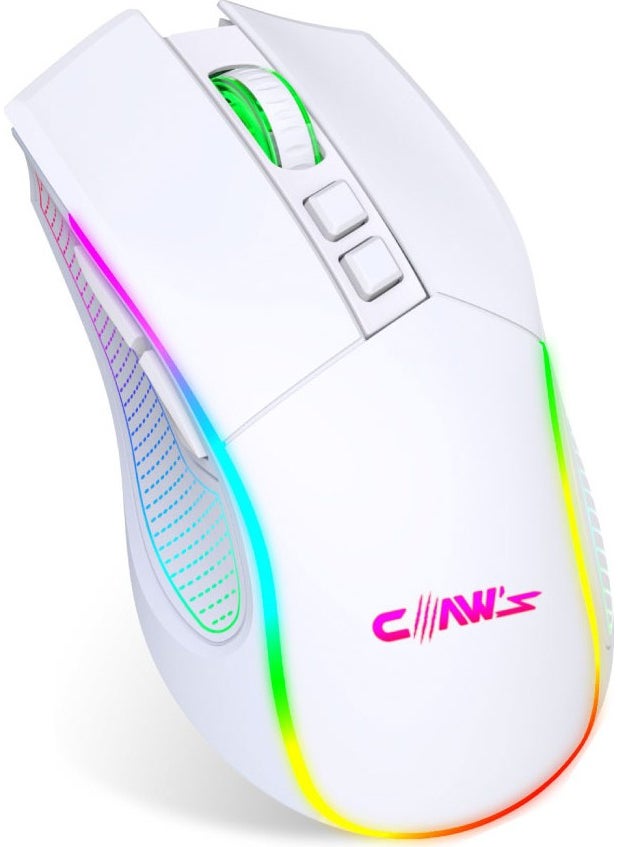 Claw's ماوس ألعاب وايرلس كروسفاير إير V1 بدقة 10000 نقطة في البوصة مستشعر بيكسارت PMW3325 برنامج ماكرو ضوئي RGB وايرلس - أبيض (وايرلس 2.4 جيجاهرتز + BT5.1 + دعم Type-C)  - Image 3