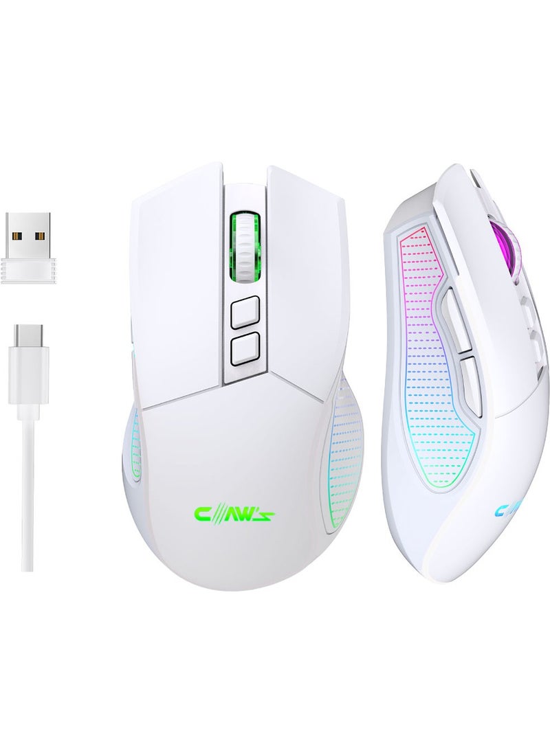 Claw's ماوس ألعاب وايرلس كروسفاير إير V1 بدقة 10000 نقطة في البوصة مستشعر بيكسارت PMW3325 برنامج ماكرو ضوئي RGB وايرلس - أبيض (وايرلس 2.4 جيجاهرتز + BT5.1 + دعم Type-C)  - Image 1