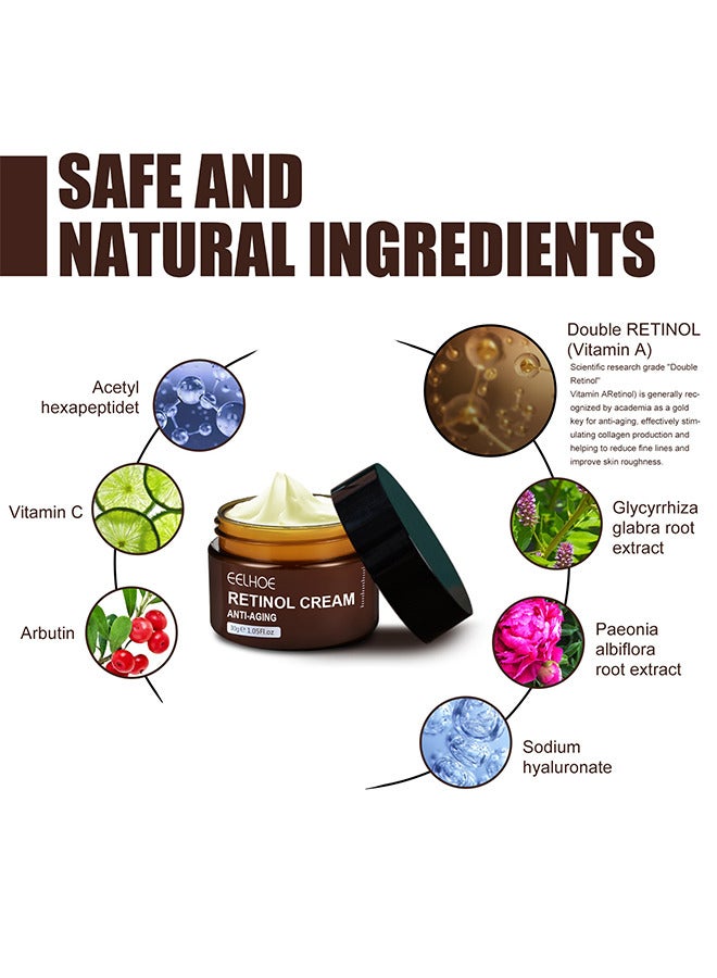 EELHOE Retinol Cream For Face, Retinol Deep Wrinkle Night Cream, Collagen Retinol Hyaluronic Acid Cream, Retinol Cream Moisture Anti-Aging, Retinol Anti Aging Wrinkle Removal Skin Firming Cream 30G - Image 2