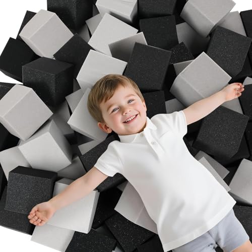 WINTECY 24PCS Foam Cubes 5x5x5 Foam Pit Blocks Set Soft Stacking Blocks for Indoor GamesTrampolines Gymnastics Parkour Action Sport Light Grey and Black - Image 1