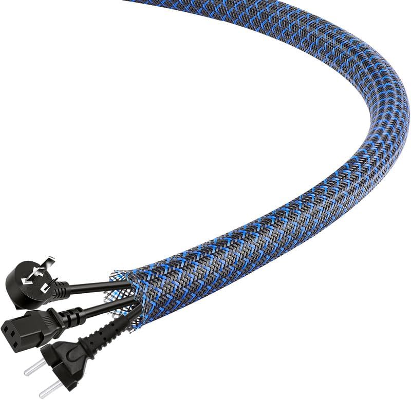 Aibole 25Ft-3/8inch PET Expandable Braided Wire Sleeving,Wire Loom Cable Sleeve for TV,Computer,Home Theater,Automotive,Home Industrial,Electrical Wires,Chemical,Protect Cat from Chewing Cords,BlackBlue - Image 1