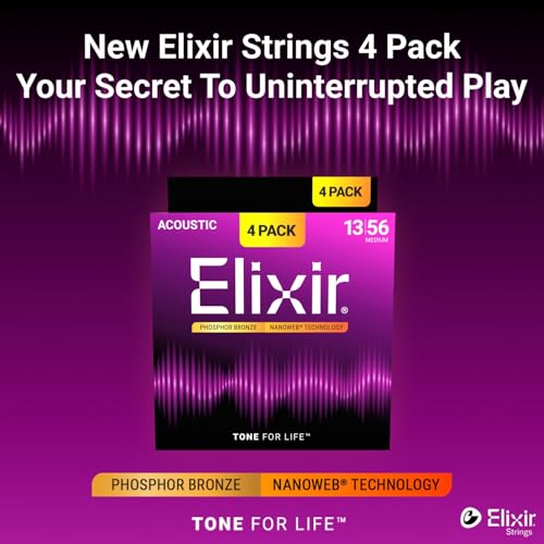 Elixir Strings Acoustic Guitar Strings Phosphor Bronze with NANOWEB Technology LongestLasting Rich and Full Tone with Comfortable Feel 4 Pack Medium 1356 - Image 3