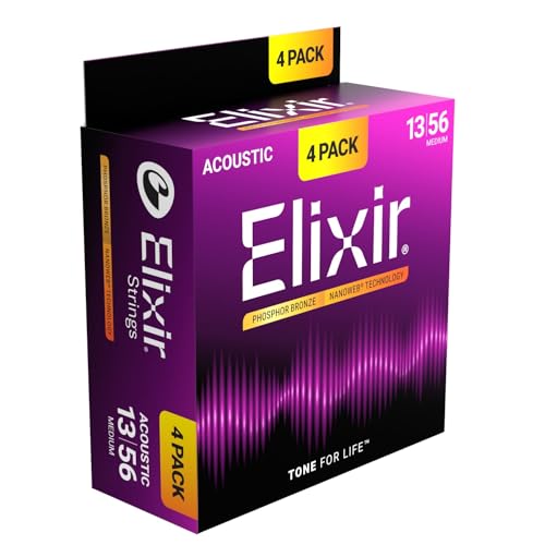 Elixir Strings Acoustic Guitar Strings Phosphor Bronze with NANOWEB Technology LongestLasting Rich and Full Tone with Comfortable Feel 4 Pack Medium 1356 - Image 1
