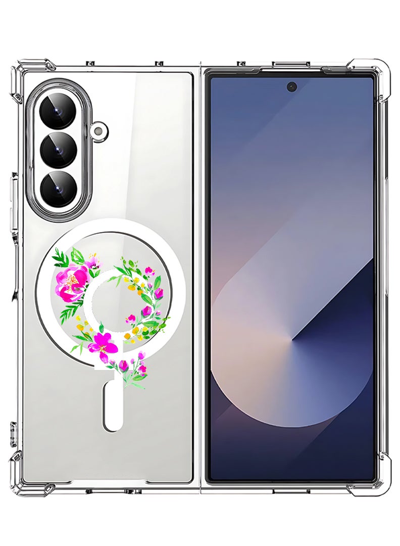Theodor Magnetic Case for Samsung Galaxy Z Fold 7 Compatible with MagSafe Wireless Charging, Shockproof Phone Bumper Cover womens day floral - White - Image 1