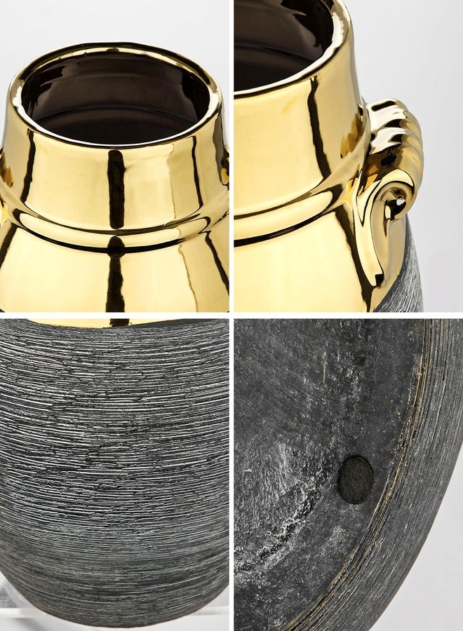 Arborus Rustic Ceramic Vase with Gold Rim and Ears - 9" Decorative Flower Vases for Living Room, Dining Table Centerpiece & Shelf Décor - Modern Farmhouse, Boho & Contemporary Home Accents - Image 5