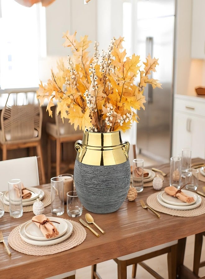 Arborus Rustic Ceramic Vase with Gold Rim and Ears - 9" Decorative Flower Vases for Living Room, Dining Table Centerpiece & Shelf Décor - Modern Farmhouse, Boho & Contemporary Home Accents - Image 4