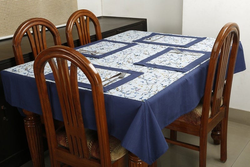 Dekor World Polyester Blend Bird Printed Table Cover Set - Blue, 5 Piece - Image 3