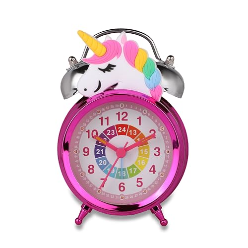 De'rons Twin Bell Analog Table Alarm Clock with Backlight for Heavy Sleepers Alarm Clock for Students Funny Cute Cartoon Unicorn Shape Alarm Clock for Girls Kids Boys Bedroom 12 x 8 cm (Pink) - Image 5