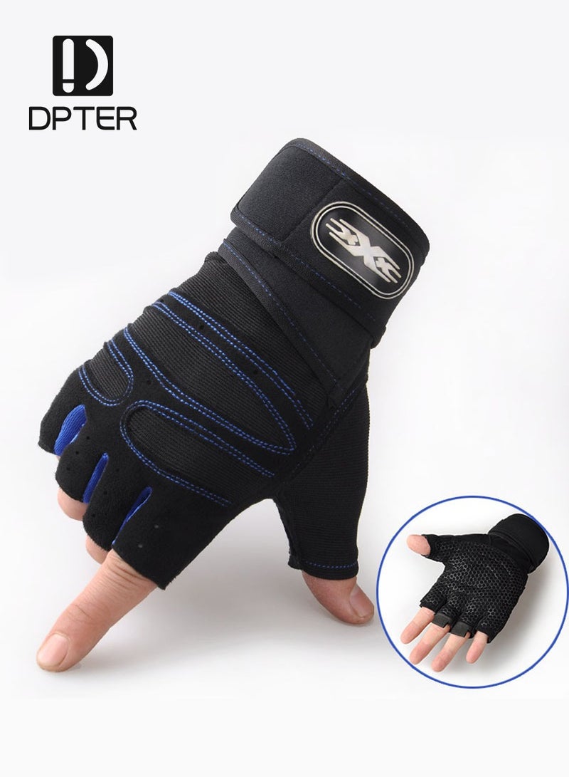 DPTER Weightlifting Gym Gloves, Workout Gloves with Wrist Wrap Support for Men and Women, Heavyweight Exercise Weight Lifting Gloves Body Building Training Sport Fitness Gloves for Weightlifting, Training, Fitness, Hanging, Pull ups, Blue, XL  - Image 1
