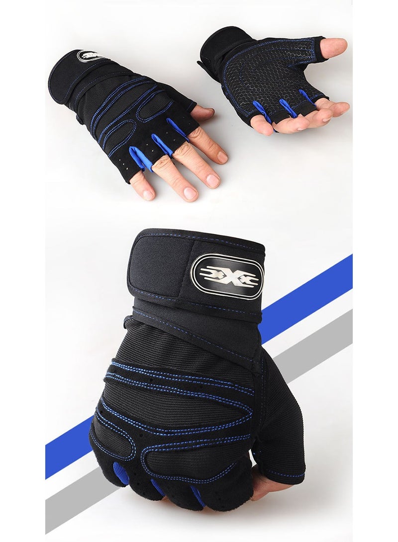 DPTER Weightlifting Gym Gloves, Workout Gloves with Wrist Wrap Support for Men and Women, Heavyweight Exercise Weight Lifting Gloves Body Building Training Sport Fitness Gloves for Weightlifting, Training, Fitness, Hanging, Pull ups, Blue, XL  - Image 2