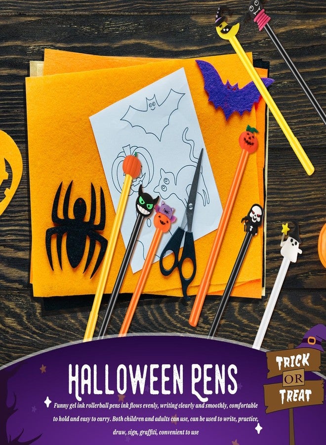 SANNIX 20pcs Halloween Cartoon Pens, Novelty Pumpkin Ghost Skull Bat Gel Ink RollerBall Pens for Halloween Birthday Party Favors Gift Home Supplies - Image 3