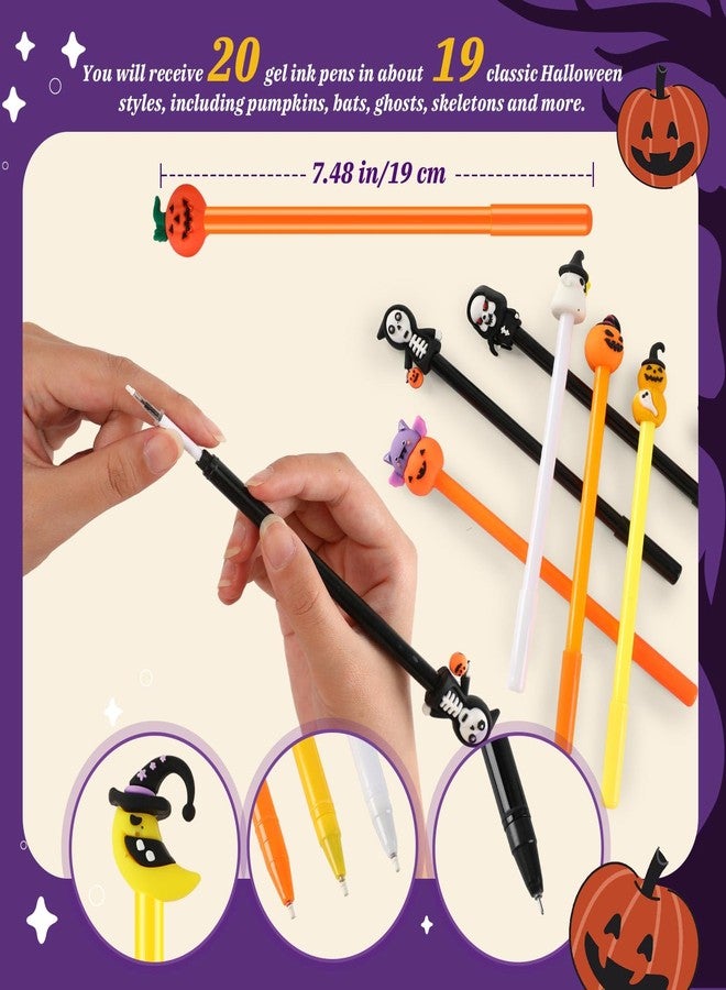 SANNIX 20pcs Halloween Cartoon Pens, Novelty Pumpkin Ghost Skull Bat Gel Ink RollerBall Pens for Halloween Birthday Party Favors Gift Home Supplies - Image 2