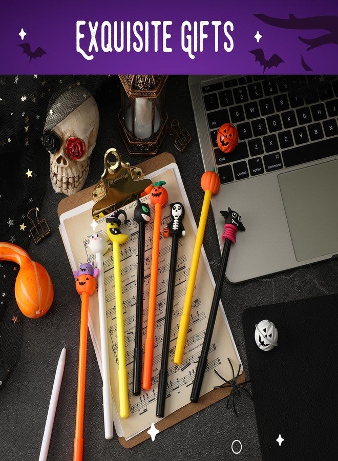 SANNIX 20pcs Halloween Cartoon Pens, Novelty Pumpkin Ghost Skull Bat Gel Ink RollerBall Pens for Halloween Birthday Party Favors Gift Home Supplies - Image 4