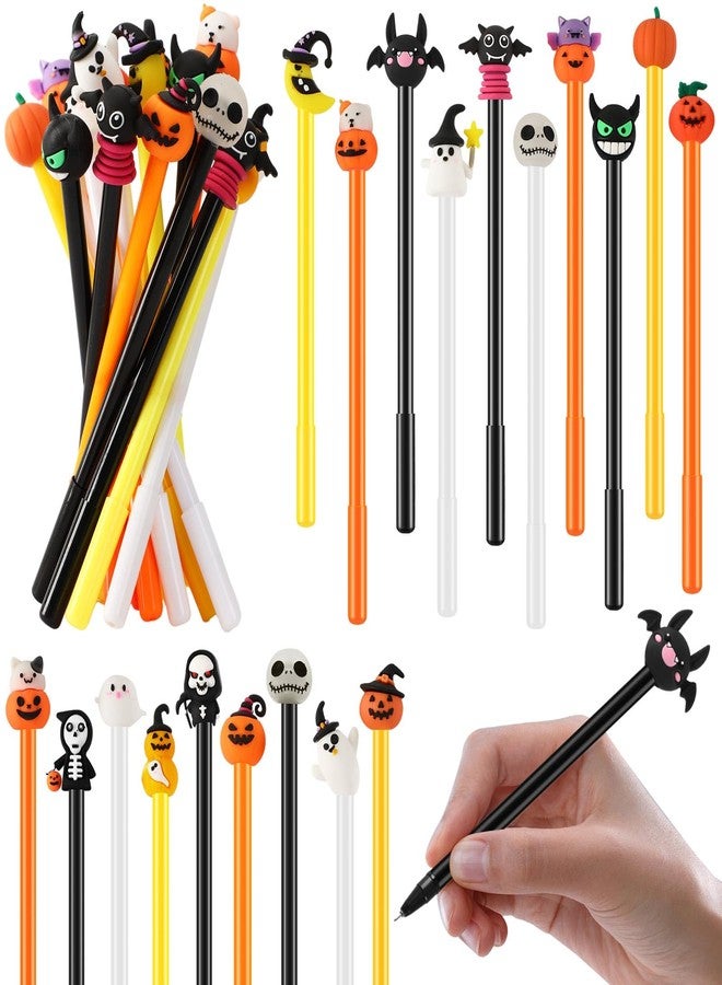 SANNIX 20pcs Halloween Cartoon Pens, Novelty Pumpkin Ghost Skull Bat Gel Ink RollerBall Pens for Halloween Birthday Party Favors Gift Home Supplies - Image 1