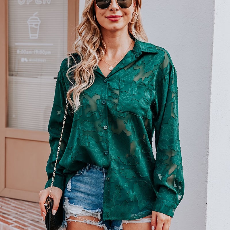 Niche Spring New Lace Fashion Long Sleeve Shirt Womens European and American Loose Casual Single Row Multi-button Chiffon Shirt Women White - Image 3