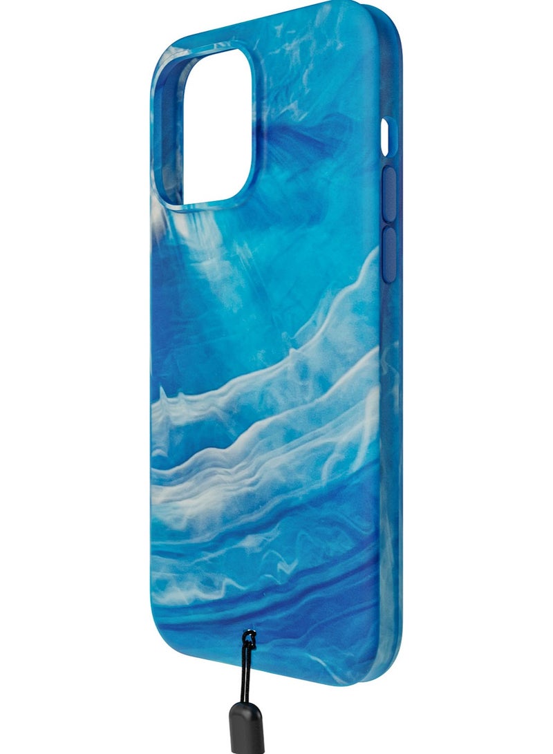 Bodyguardz Carve Marble for iPhone 15 Pro MAX Case Cover with MagSafe with Lanyard - Blue/White - Image 1