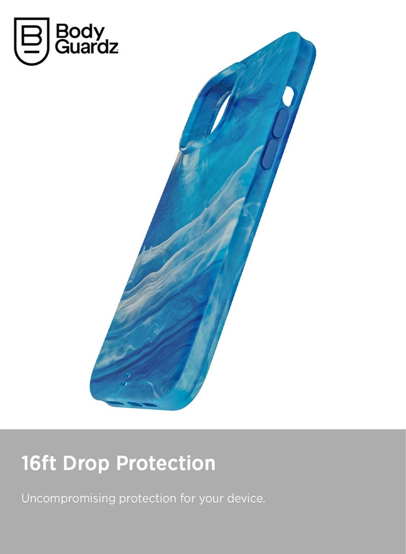 Bodyguardz Carve Marble for iPhone 15 Pro MAX Case Cover with MagSafe with Lanyard - Blue/White - Image 3