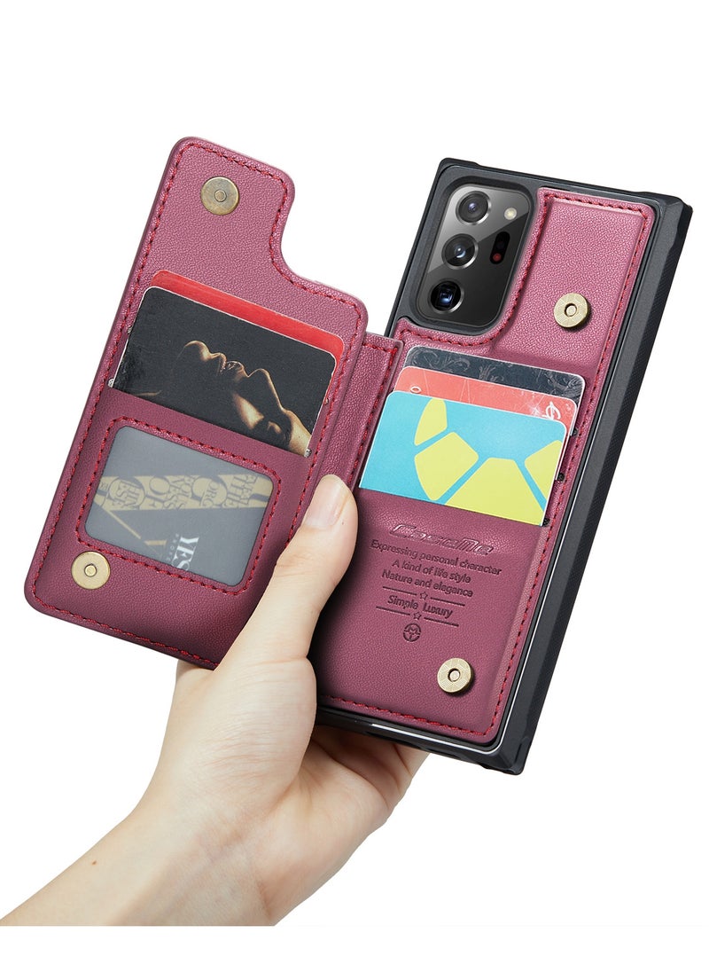 CaseMe Wallet Case for Samsung Galaxy Note 20 Ultra, Premium Handmade Durable PU Leather Slim Shockproof Case with [Double Magnetic Clasp] [Card Holder] [Kickstand] [RFID Blocking] (Red)  - Image 4