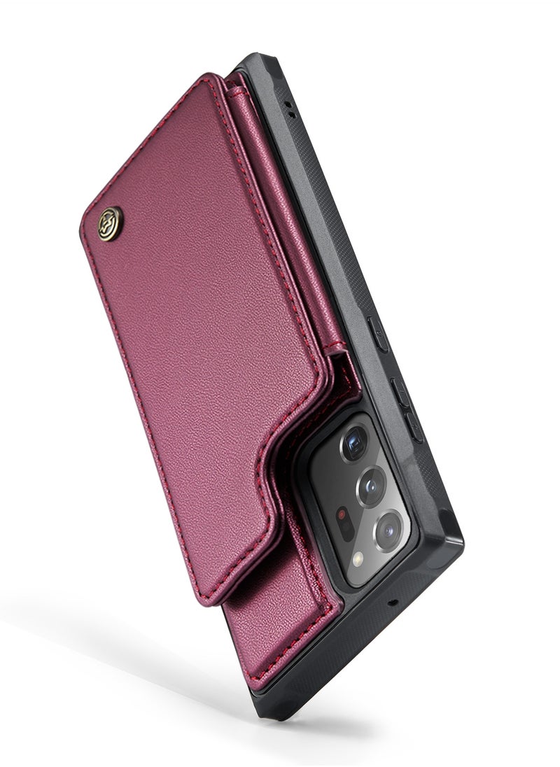 CaseMe Wallet Case for Samsung Galaxy Note 20 Ultra, Premium Handmade Durable PU Leather Slim Shockproof Case with [Double Magnetic Clasp] [Card Holder] [Kickstand] [RFID Blocking] (Red)  - Image 3