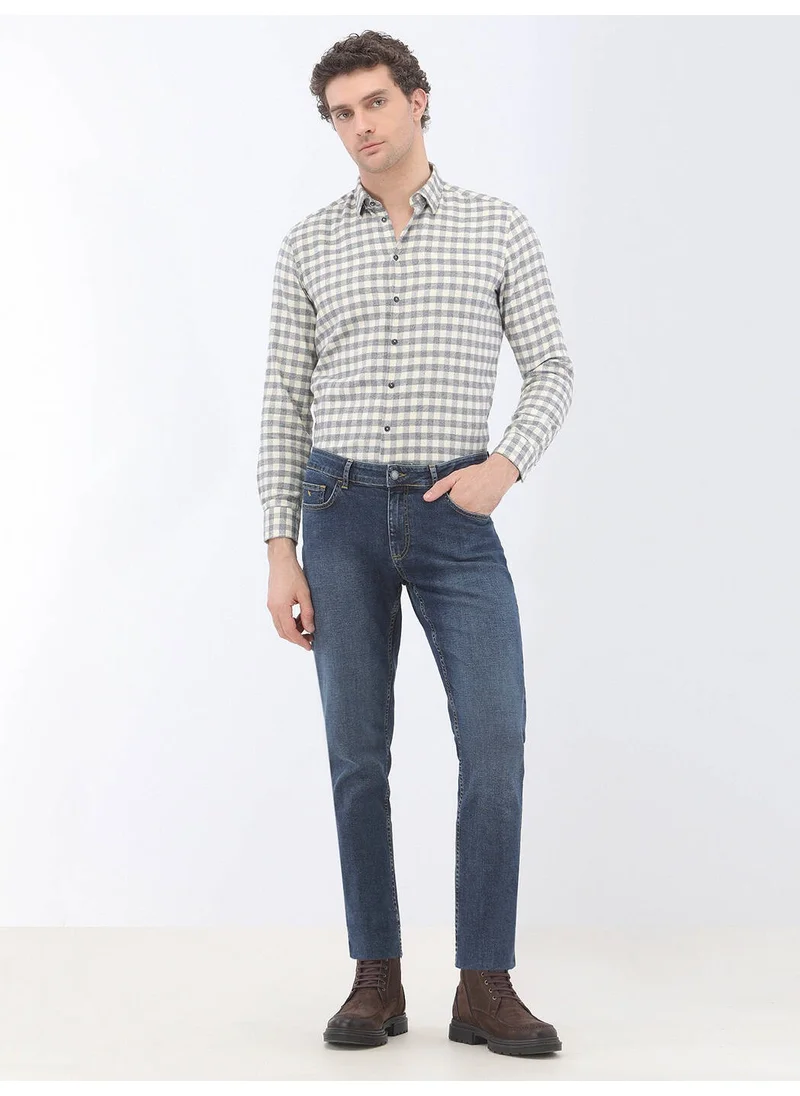 Kip Navy Blue Slim Fit Denim Trousers