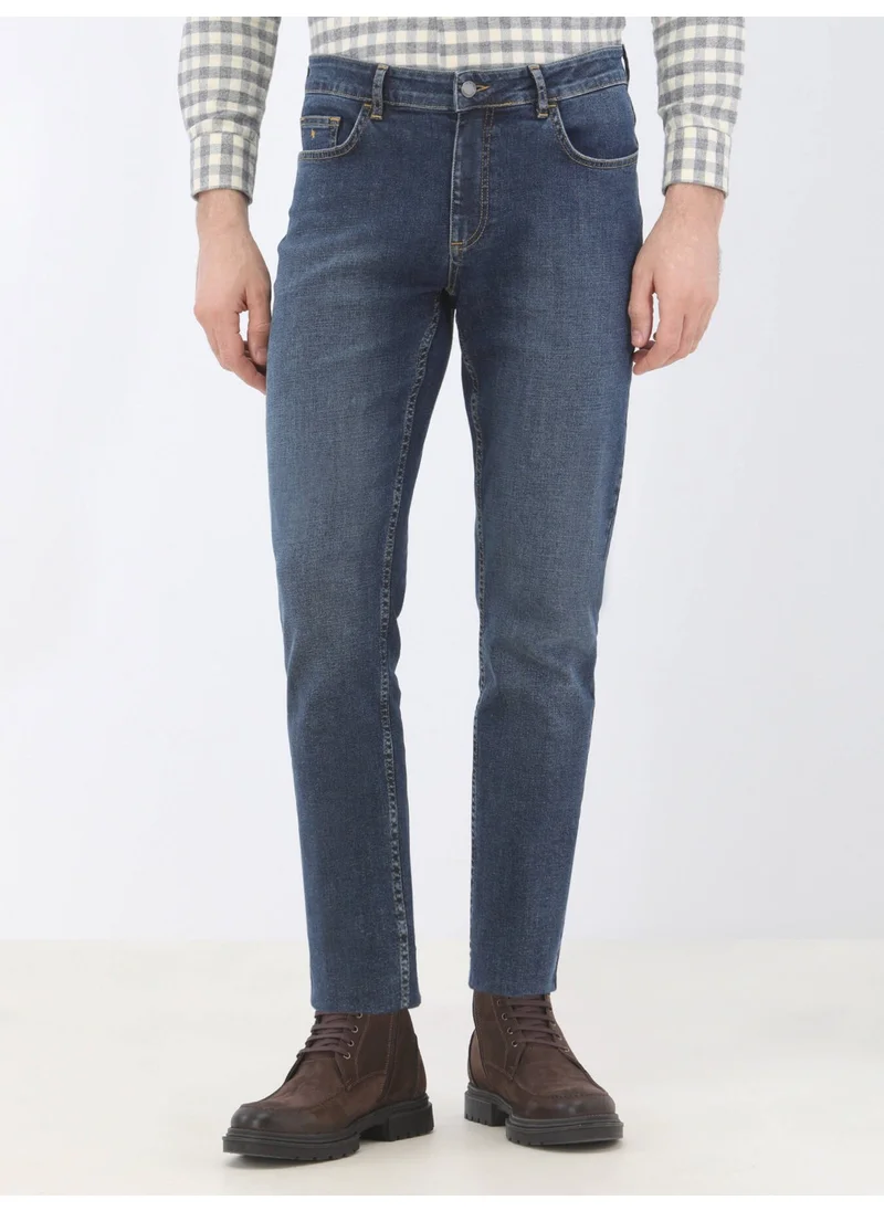 Kip Navy Blue Slim Fit Denim Trousers