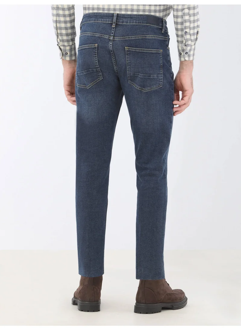Kip Navy Blue Slim Fit Denim Trousers