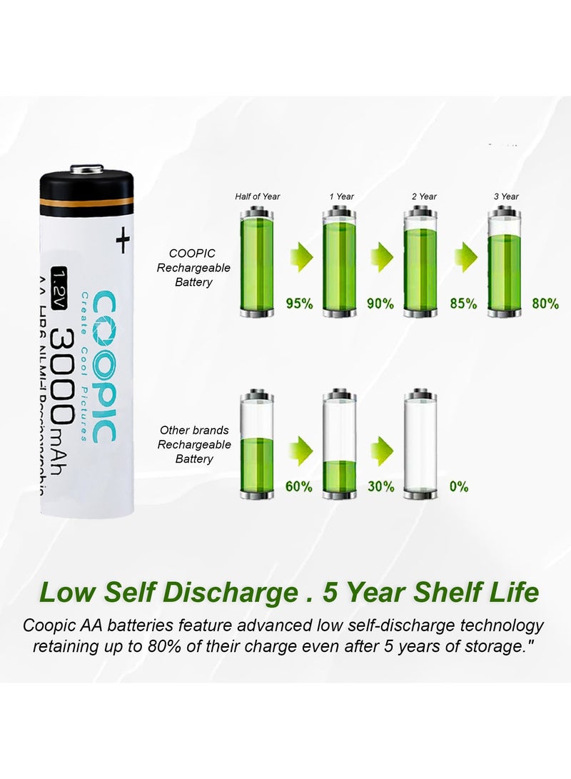 Coopic 2pcs 3000mAh AA HR6 Ni-MH Pre-charged type Rechargeable Battery - Image 2
