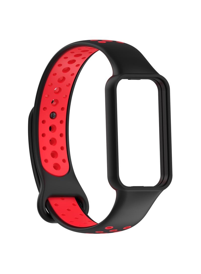 1 قطعة حزام ساعة لساعة Redmi Band 2/Xiaomi Band 8 Active باللون الأسود/الأحمر - Image 1