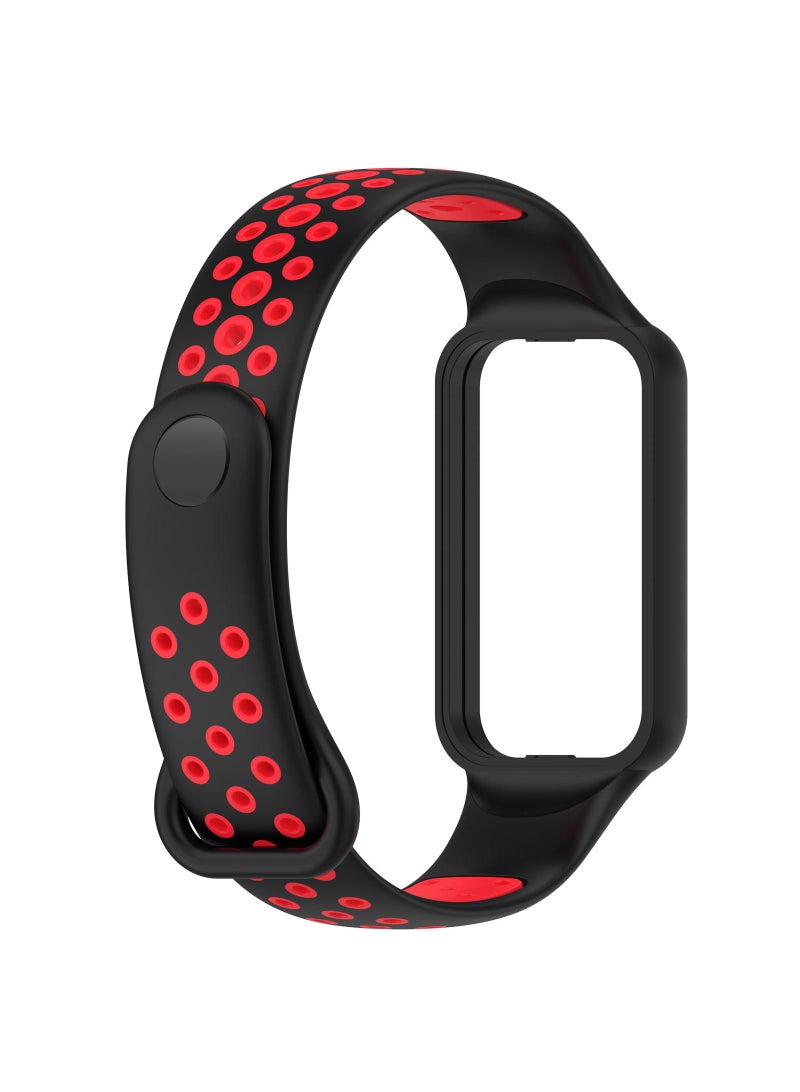 1 قطعة حزام ساعة لساعة Redmi Band 2/Xiaomi Band 8 Active باللون الأسود/الأحمر - Image 4