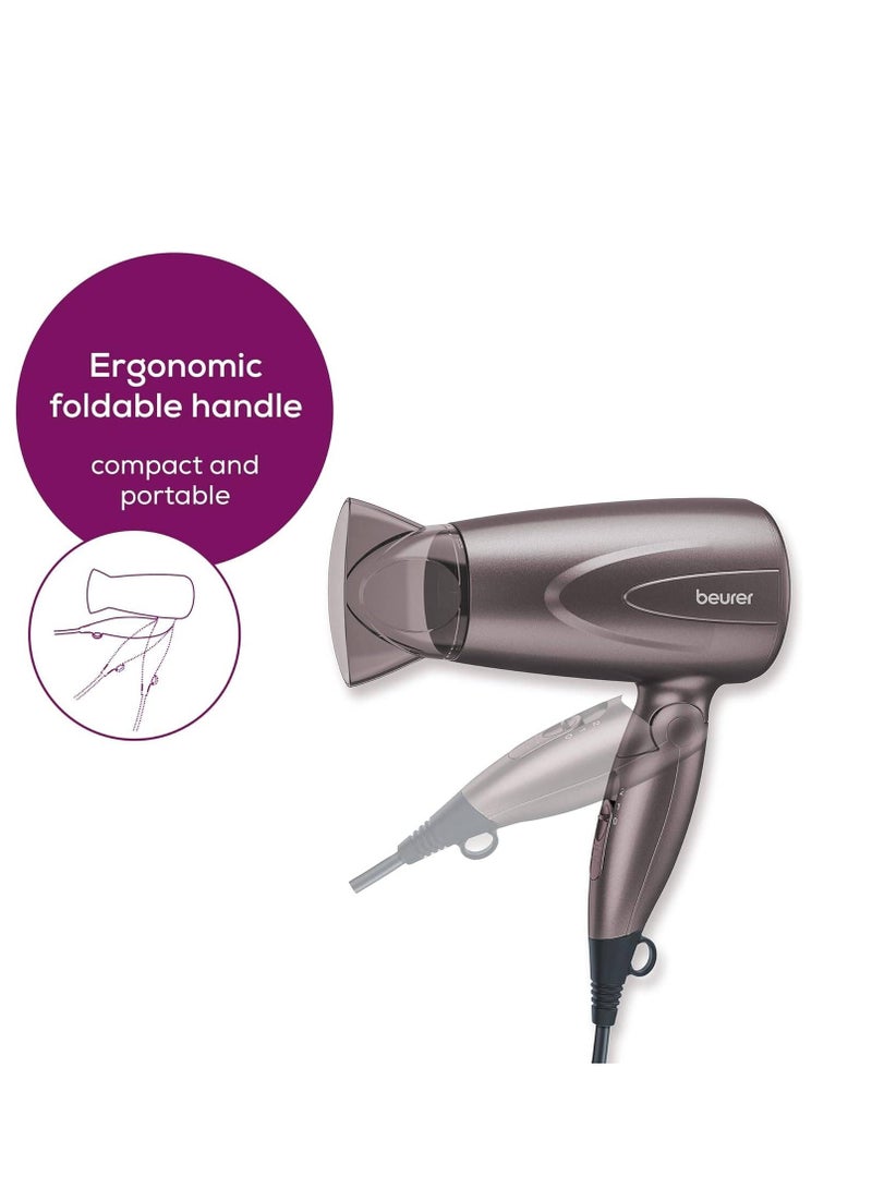 بيورير مجفف شعر بيورير HC 17، مجفف شعر صغير الحجم مع وظيفة قابلة للطي، مستويين للحرارة والنفخ، 1300 واط، حماية من الحرارة الزائدة وقطعة فم احترافية، مجفف شعر قابل للطي أثناء السفر مع حلقة تعليق - Image 4