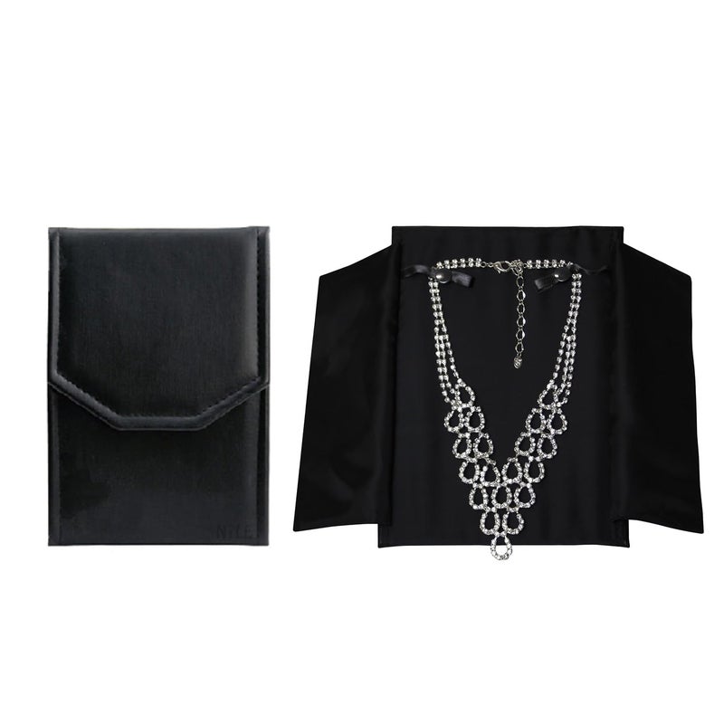 MOOCA Black Leatherette Travel Jewelry Organizer Necklace Storage Carrying Case Jewelry Display Case Necklace Folder - Image 1