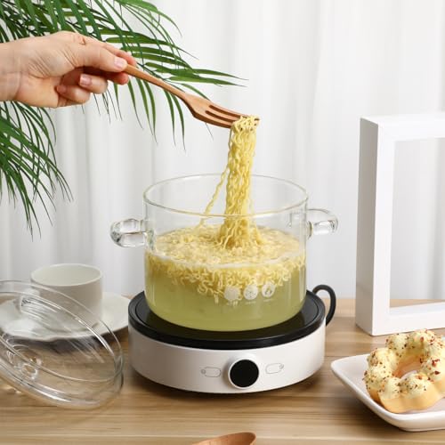 ERINGOGO Glass Soup Pot with Lid 64Oz Heat Resistant Borosilicate Cooking Pot for Electric Stove Transparent Simmer with Handle Multi-Functional Instant Noodle Bowl - Image 2