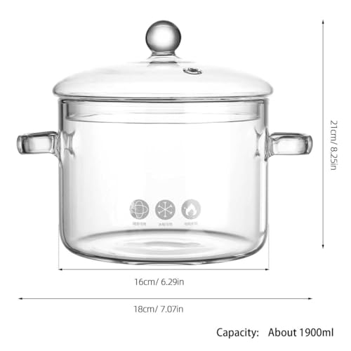 ERINGOGO Glass Soup Pot with Lid 64Oz Heat Resistant Borosilicate Cooking Pot for Electric Stove Transparent Simmer with Handle Multi-Functional Instant Noodle Bowl - Image 4