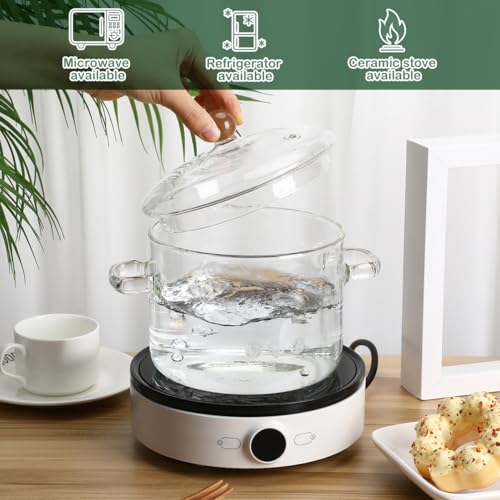 ERINGOGO Glass Soup Pot with Lid 64Oz Heat Resistant Borosilicate Cooking Pot for Electric Stove Transparent Simmer with Handle Multi-Functional Instant Noodle Bowl - Image 3