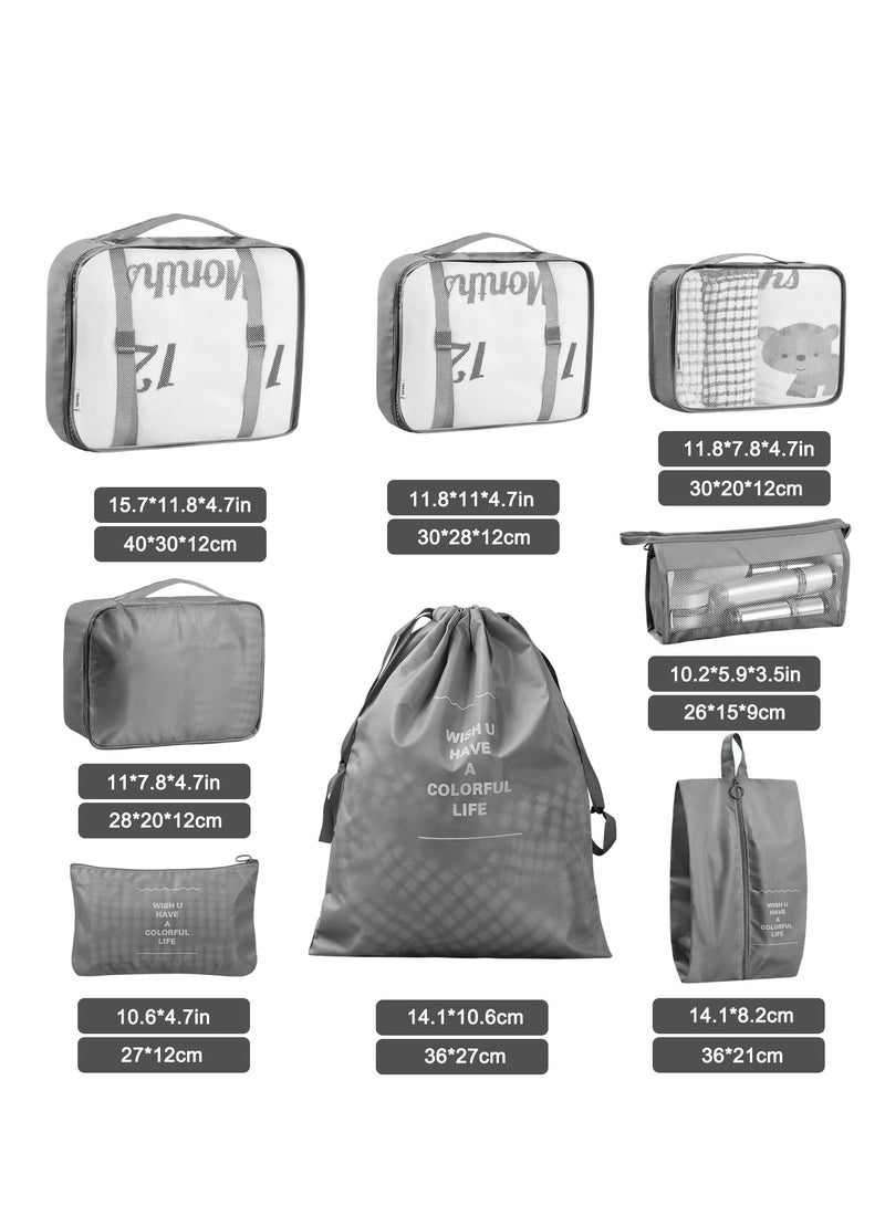 8 Pcs Travel Packing Organizer Bags Set Lightweight Luggage Cubes Gray - Image 3