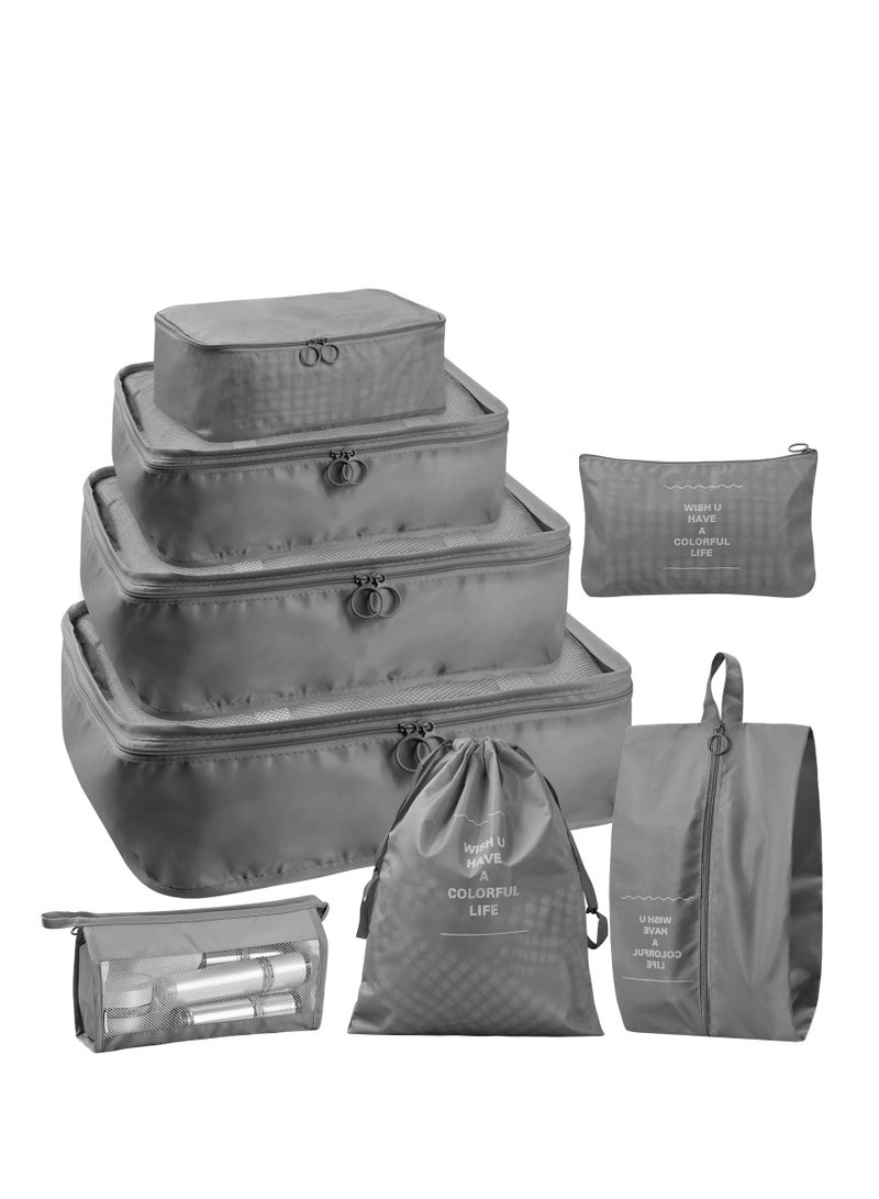 8 Pcs Travel Packing Organizer Bags Set Lightweight Luggage Cubes Gray - Image 2