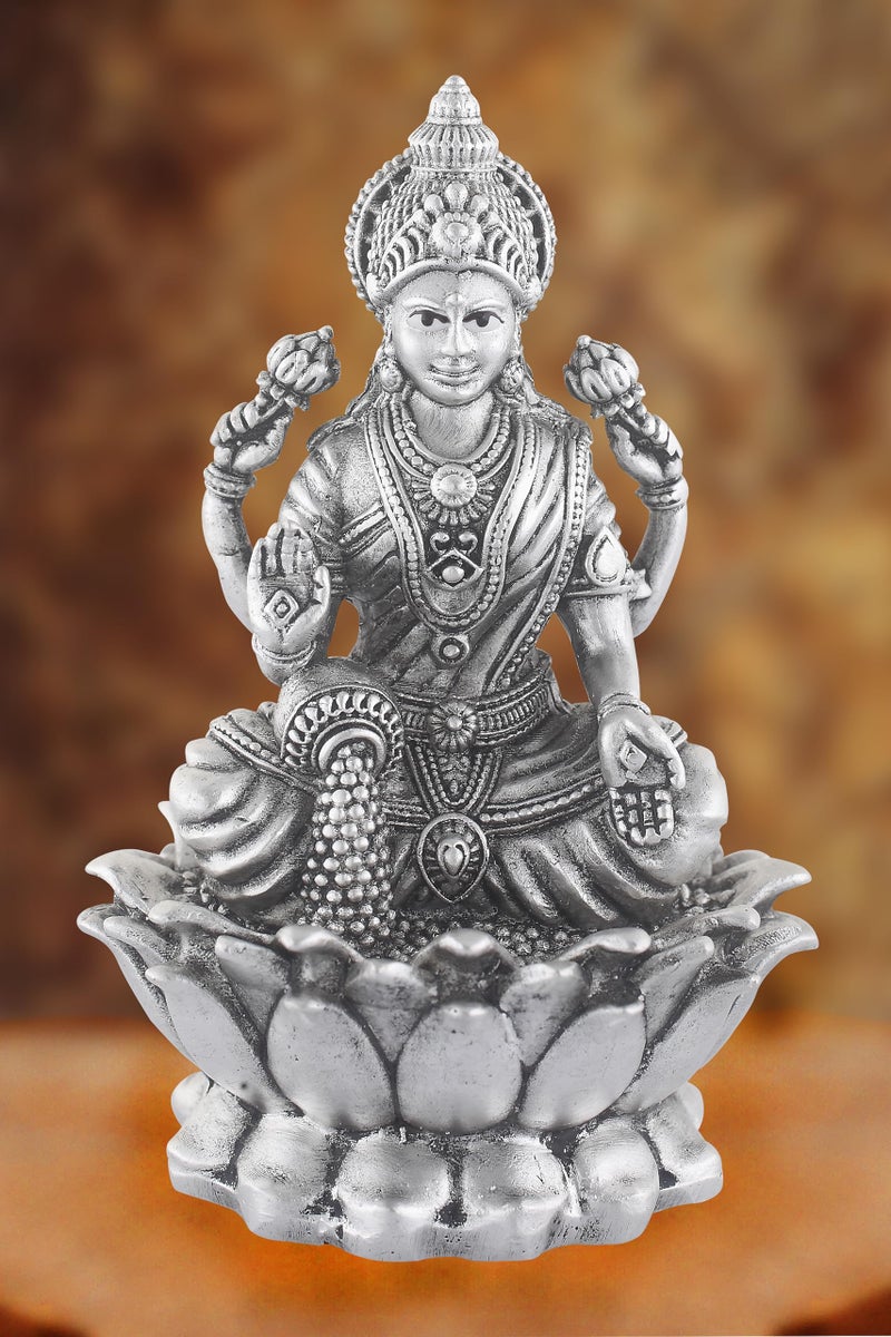 PRD CARATCAFE Silver Kamal Laxmi Murti for Car, Home & Office.Pure 925 Solid Chandi Metal Idol of Maa Lakshmi. Antique Gift Item for All Occasions & Festivals, Religious - Image 3
