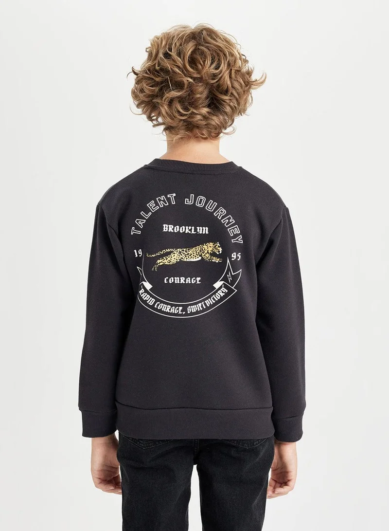 DeFacto Black Animal Printed Crew Neck Thick Sweatshirt
